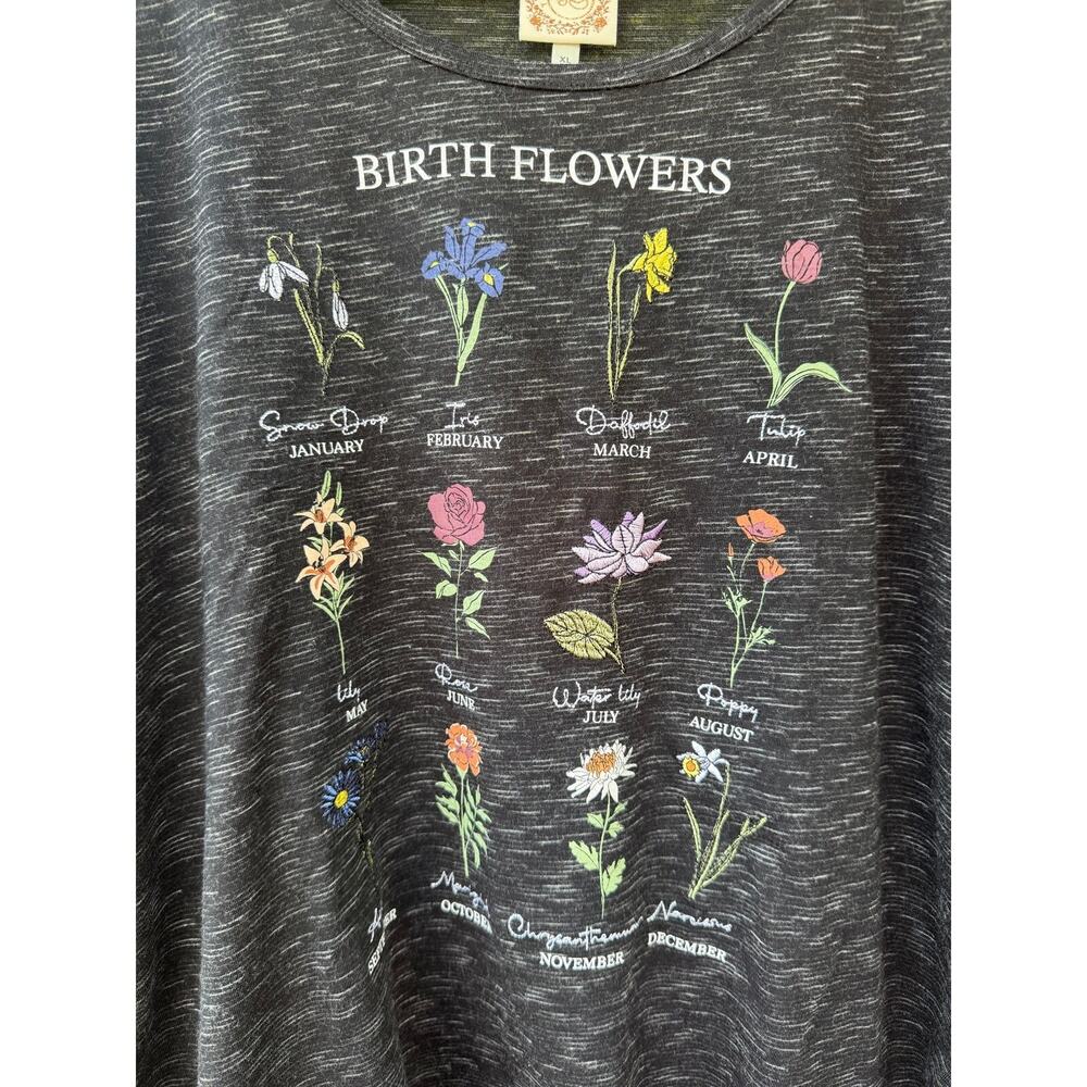 Tru Self Birth Flowers Graphic Tee XL Gargening Shirt - Picture 2 of 4